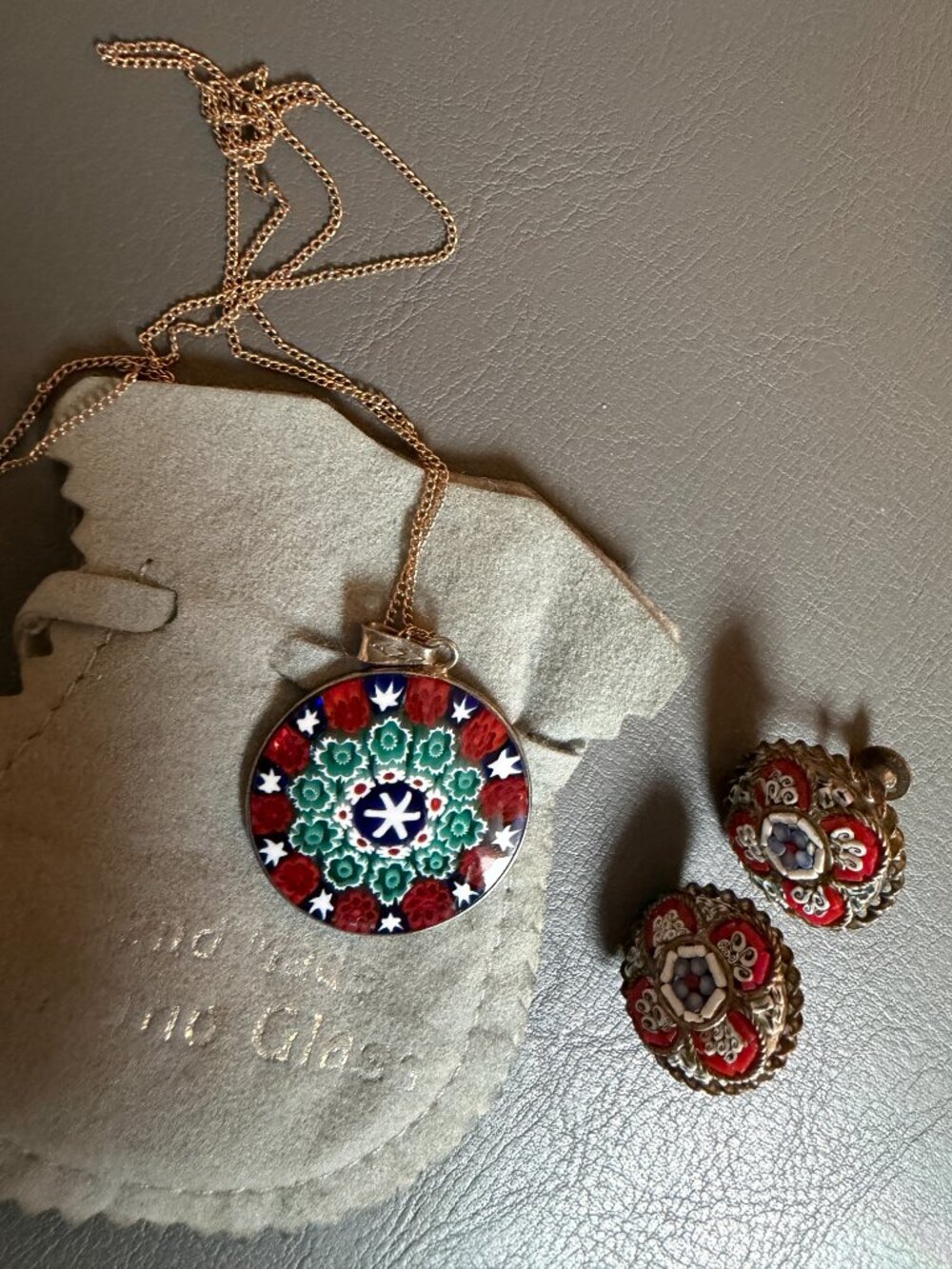 Murano Glass Pendant coupled with pair of antique screw on earrings